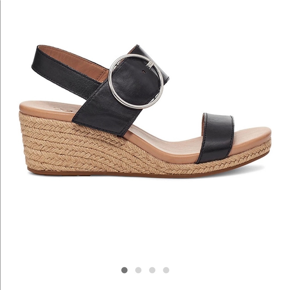 Sz38(7.5)⭐️NWT UGG Navee Black Leather Wedge Espadrille Sandals